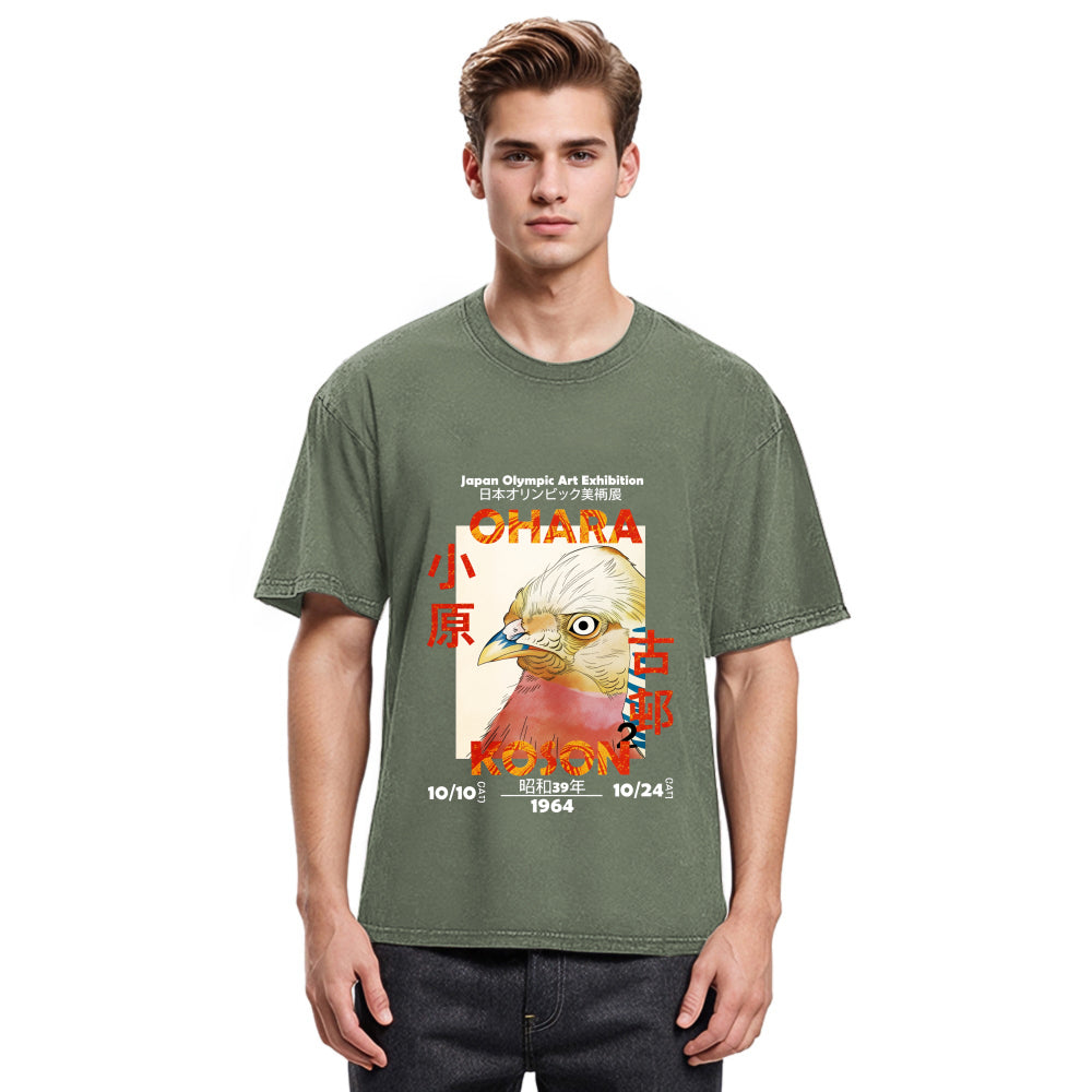 Tokyosol Japanese Bird Poster Washed T Shirt