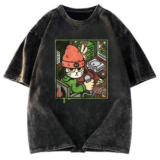 Tokyosol Rapper Cat Gradient Washed T-Shirt