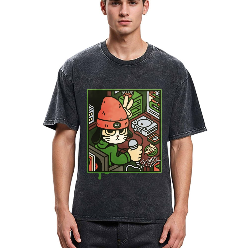 Tokyosol Rapper Cat Gradient Washed T-Shirt