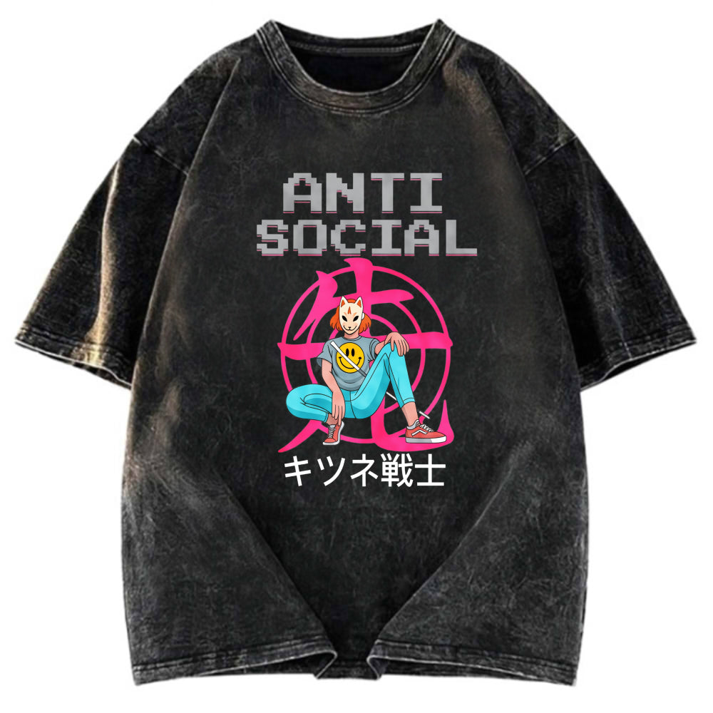 Tokyosol Anti Social Manga Girl Washed T-Shirt