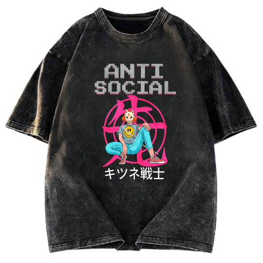 Tokyosol Anti Social Manga Girl Washed T-Shirt
