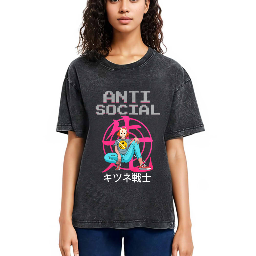 Tokyosol Anti Social Manga Girl Washed T-Shirt