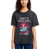 Tokyosol Anti Social Manga Girl Washed T-Shirt