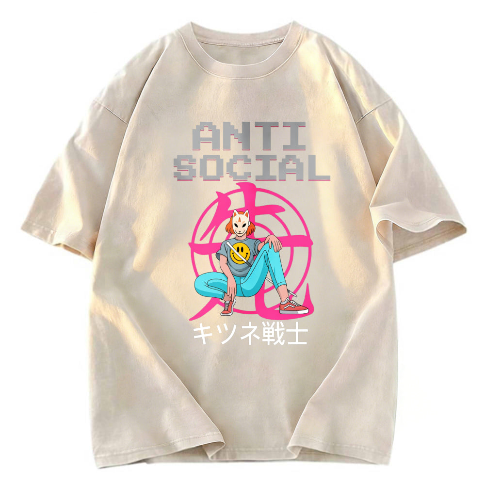 Tokyosol Anti Social Manga Girl Washed T-Shirt