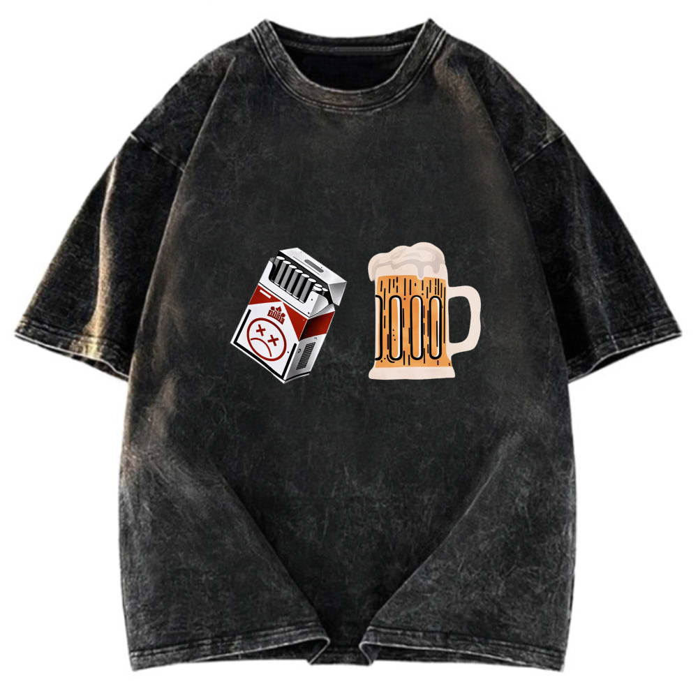 Tokyosol Cigarette and Beer Breakfast Combo Joke Washed T-Shirt