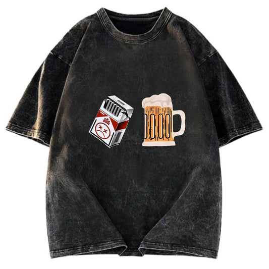 Tokyosol Cigarette and Beer Breakfast Combo Joke Washed T-Shirt