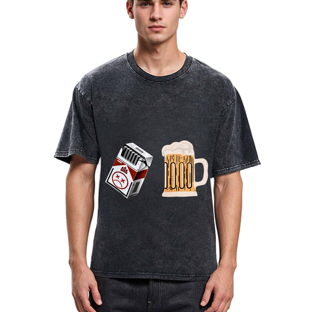 Tokyosol Cigarette and Beer Breakfast Combo Joke Washed T-Shirt