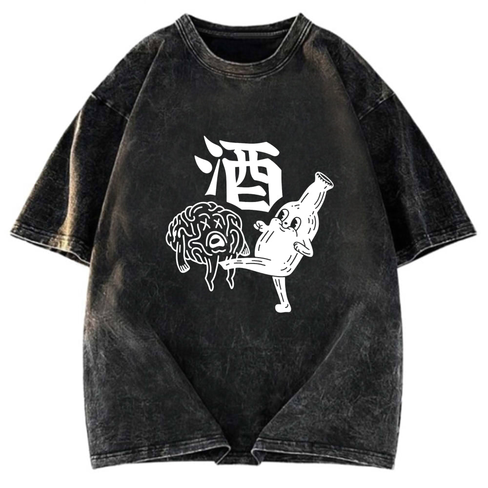 Tokyosol Japanese Retro Beer Landscape Washed T-Shirt