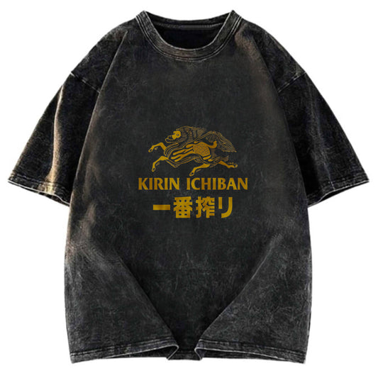 Tokyosol Japanese Beer Art Print Washed T-Shirt
