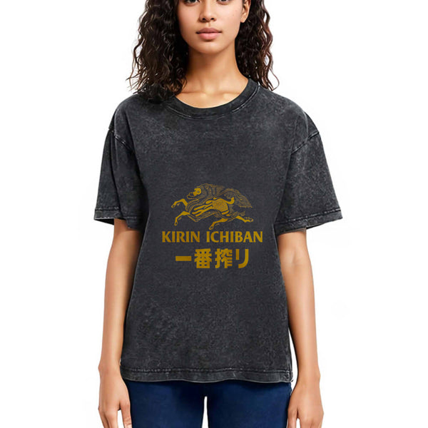 Tokyosol Japanese Beer Art Print Washed T-Shirt