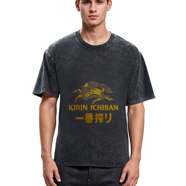 Tokyosol Japanese Beer Art Print Washed T-Shirt