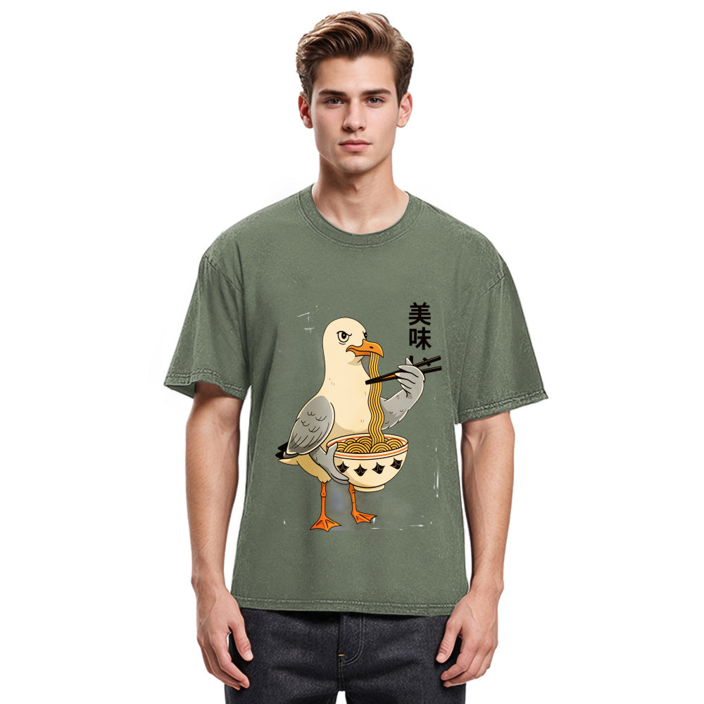 Tokyosol Pigeons Eating Ramen Washed T-Shirt