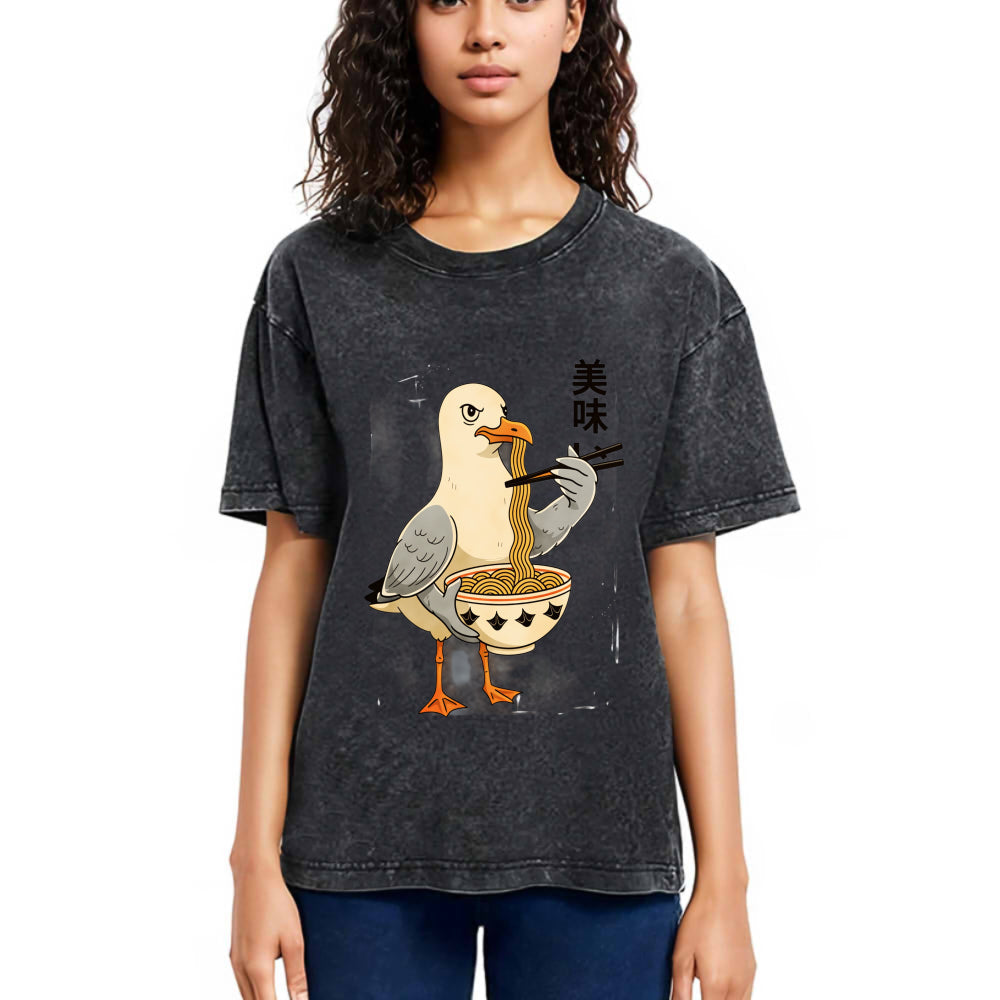 Tokyosol Pigeons Eating Ramen Washed T-Shirt
