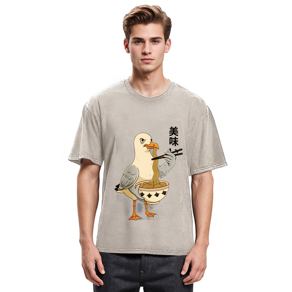 Tokyosol Pigeons Eating Ramen Washed T-Shirt
