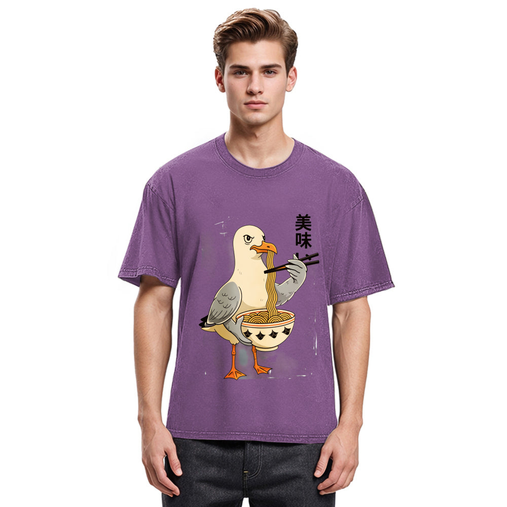 Tokyosol Pigeons Eating Ramen Washed T-Shirt