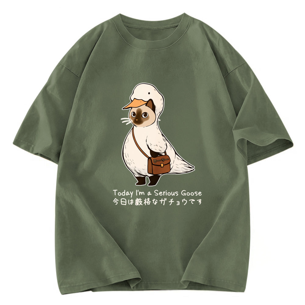 Tokyosol Funny Cat to be Serious Goose meme Washed T-Shirt