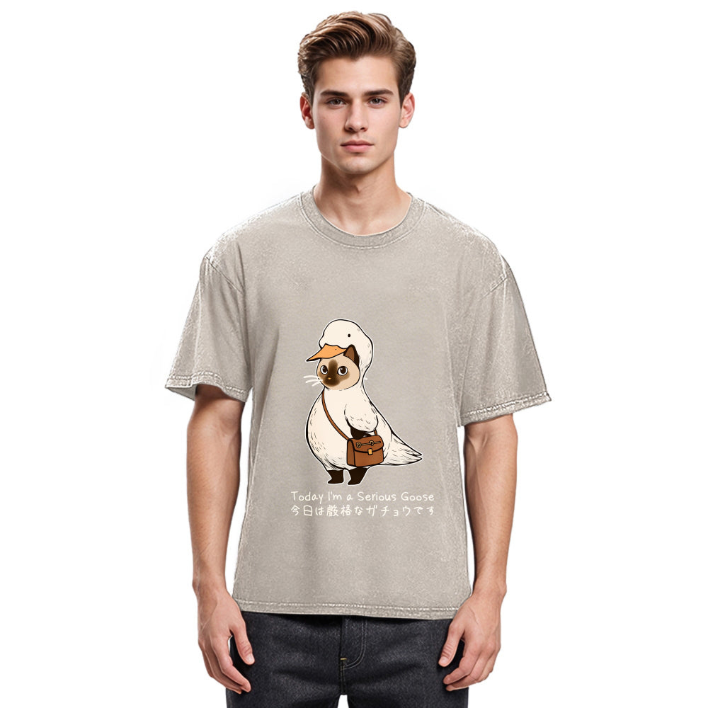 Tokyosol Funny Cat to be Serious Goose meme Washed T-Shirt