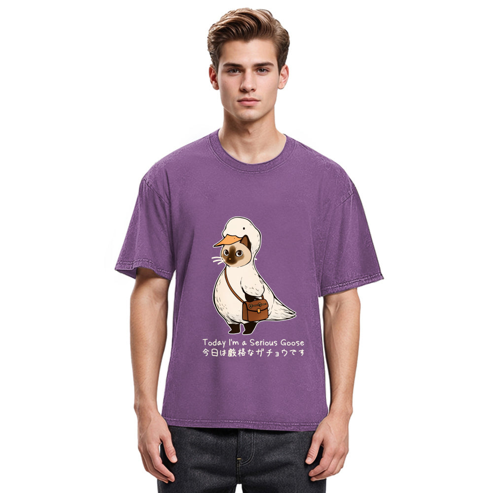 Tokyosol Funny Cat to be Serious Goose meme Washed T-Shirt