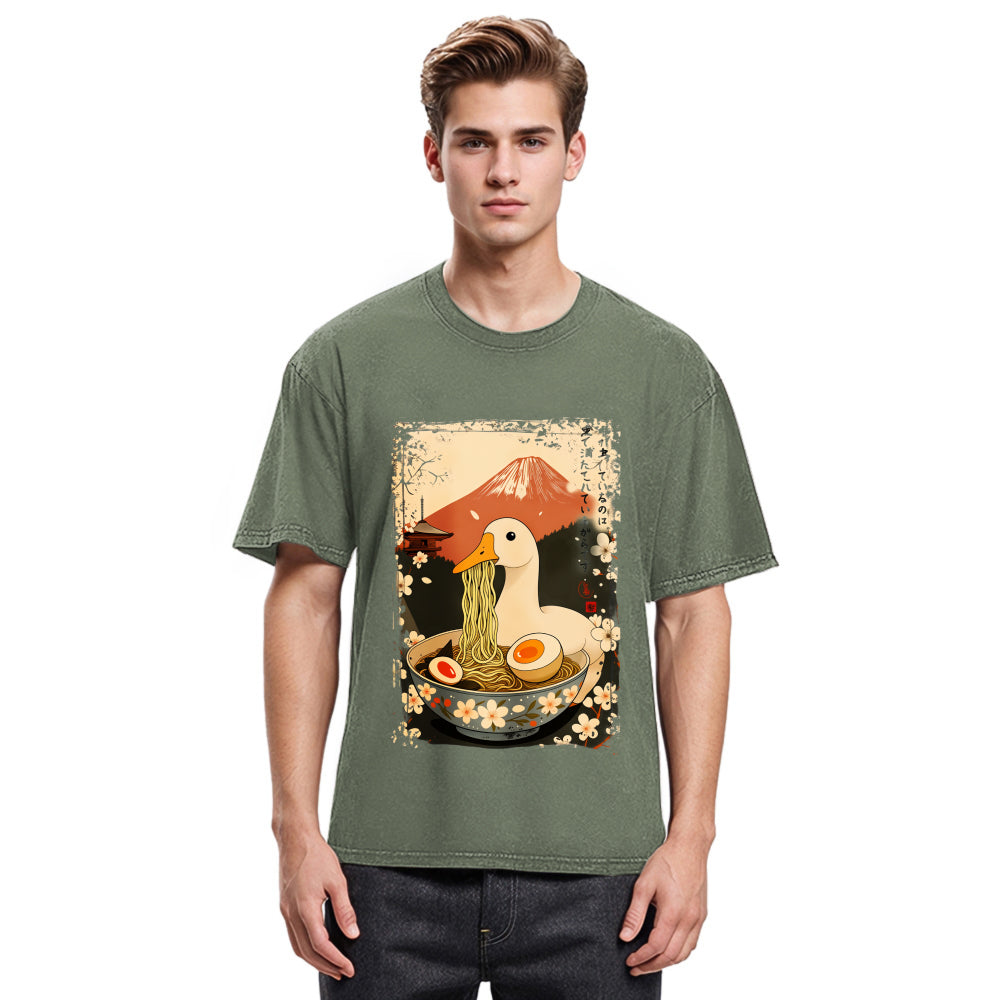 Tokyosol Japanese Ukiyoe Goose Eat Ramen Poster Washed T-Shirt
