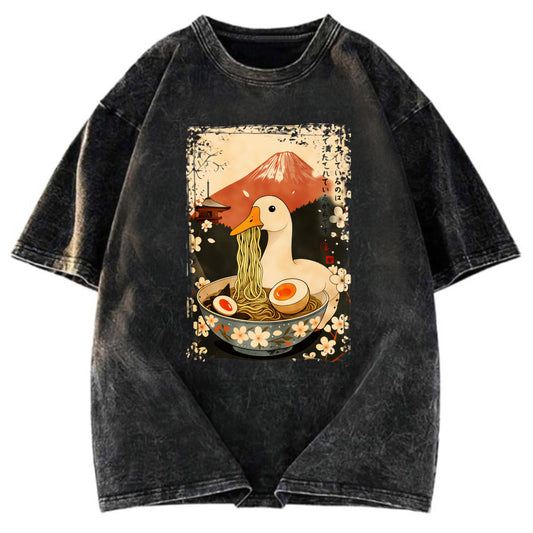 Tokyosol Japanese Ukiyoe Goose Eat Ramen Poster Washed T-Shirt