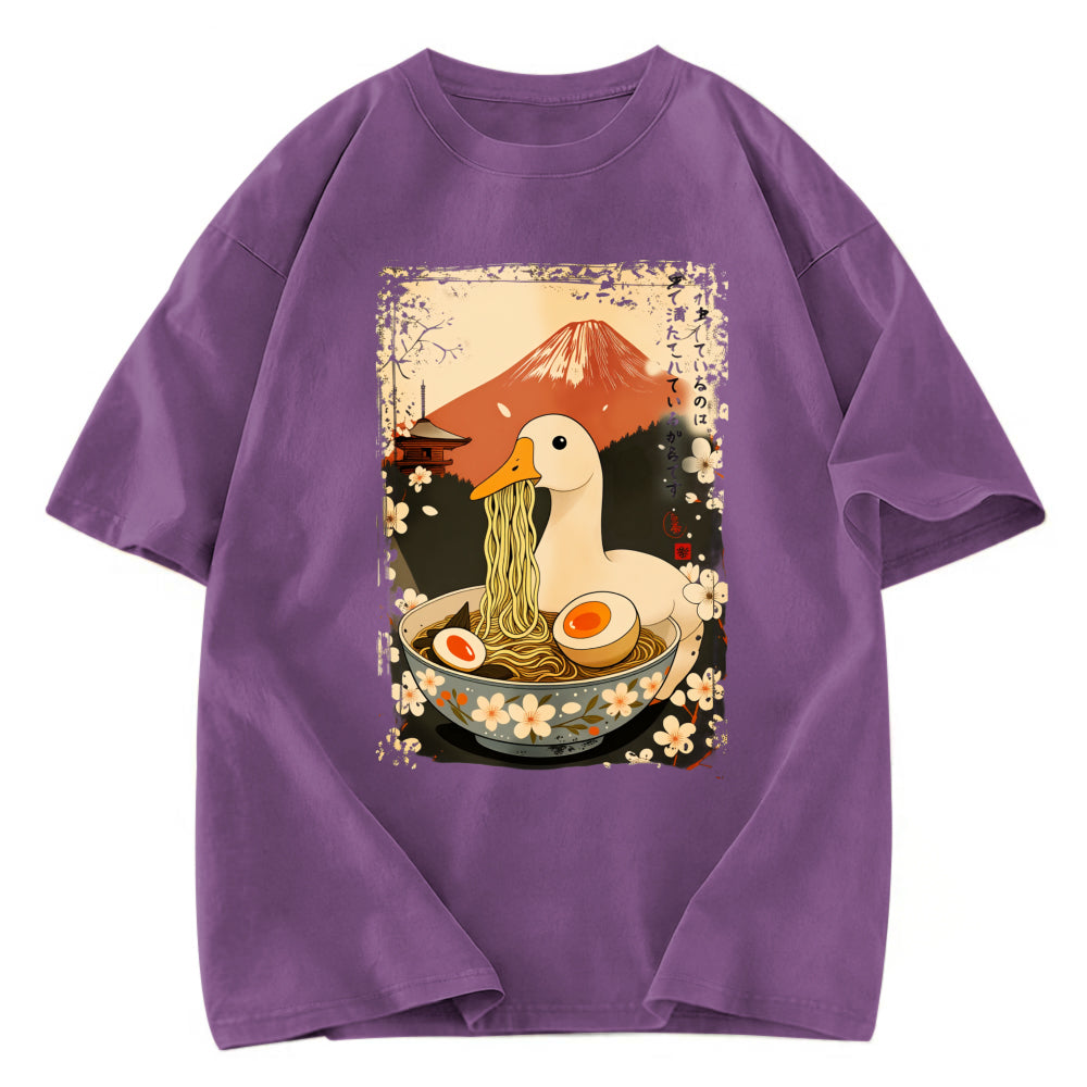 Tokyosol Japanese Ukiyoe Goose Eat Ramen Poster Washed T-Shirt