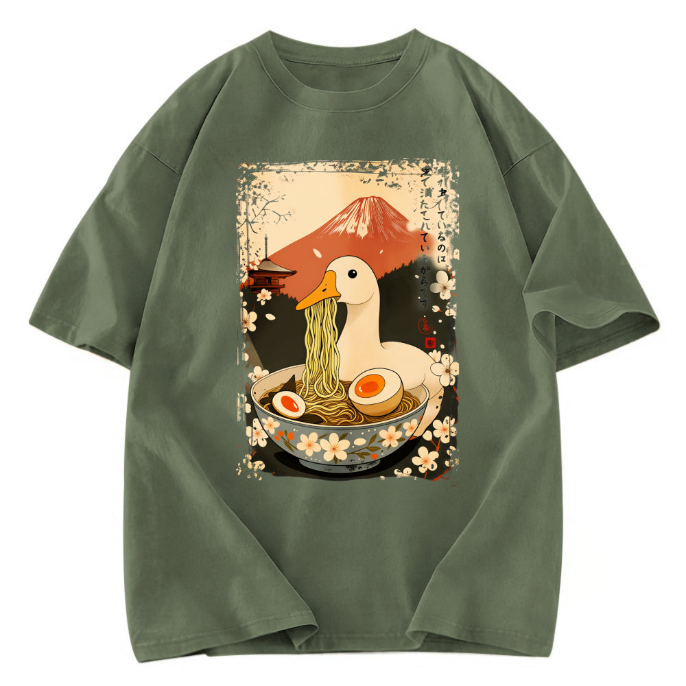 Tokyosol Japanese Ukiyoe Goose Eat Ramen Poster Washed T-Shirt