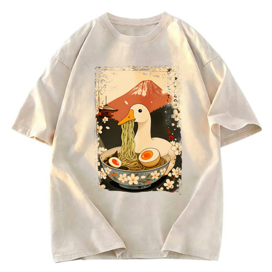 Tokyosol Japanese Ukiyoe Goose Eat Ramen Poster Washed T-Shirt