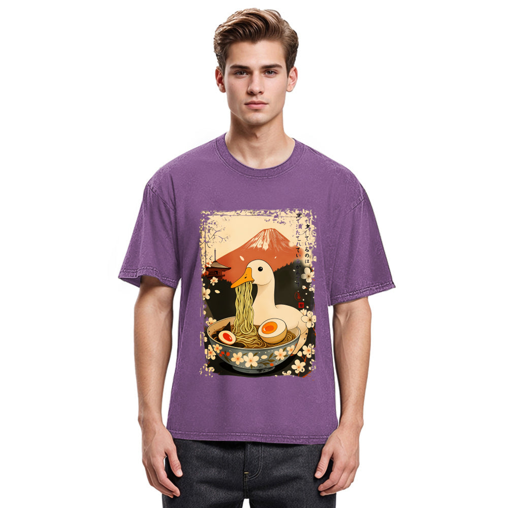 Tokyosol Japanese Ukiyoe Goose Eat Ramen Poster Washed T-Shirt