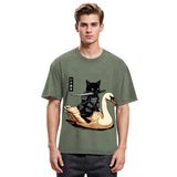 Tokyosol Black Cat Samurai Riding A Goose Washed T-Shirt