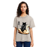 Tokyosol Black Cat Samurai Riding A Goose Washed T-Shirt