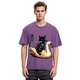 Tokyosol Black Cat Samurai Riding A Goose Washed T-Shirt