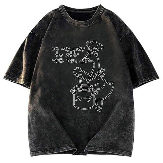Tokyosol Funny Goose Game Washed T-Shirt