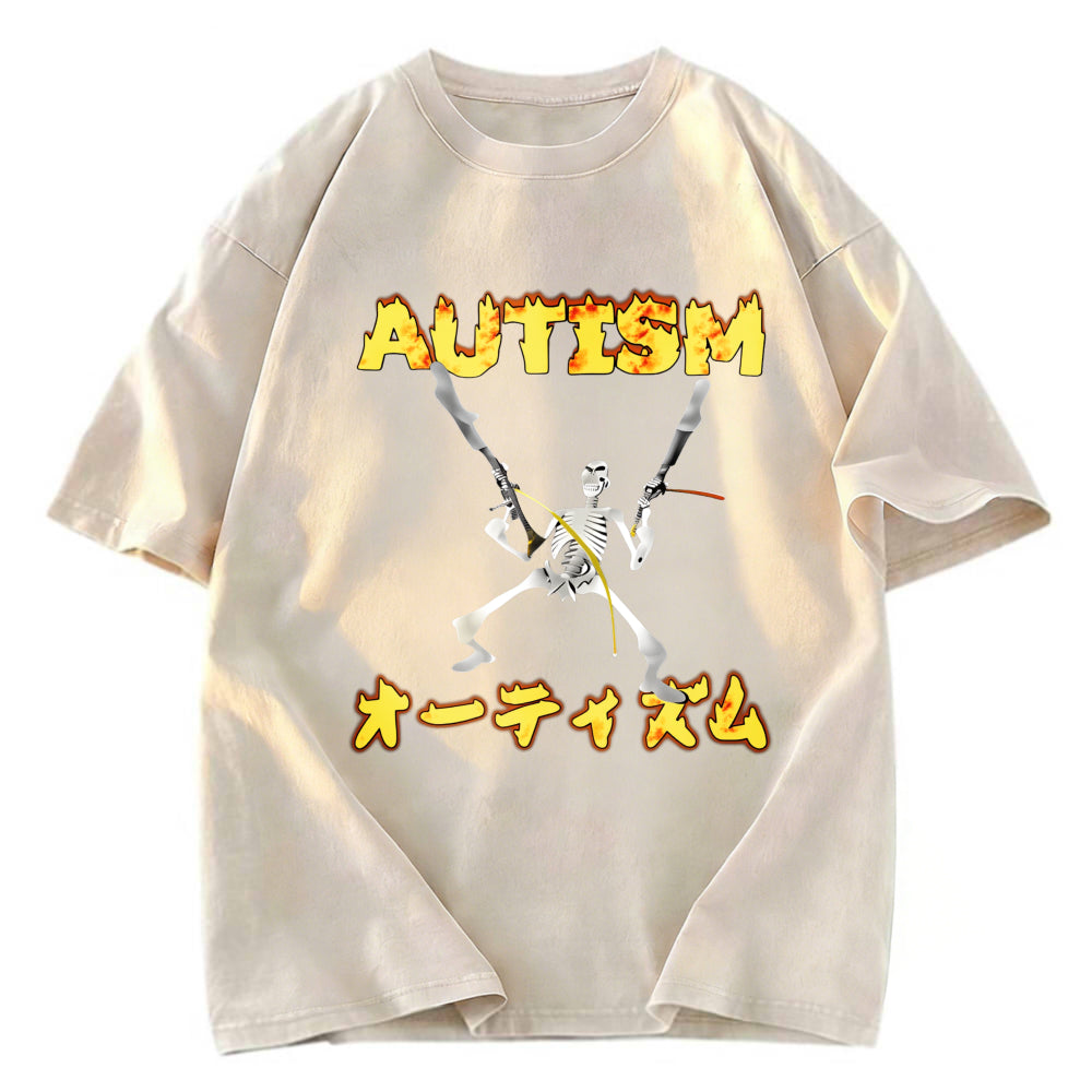 Tokyosol Autism Funny Skeleton Washed T-Shirt