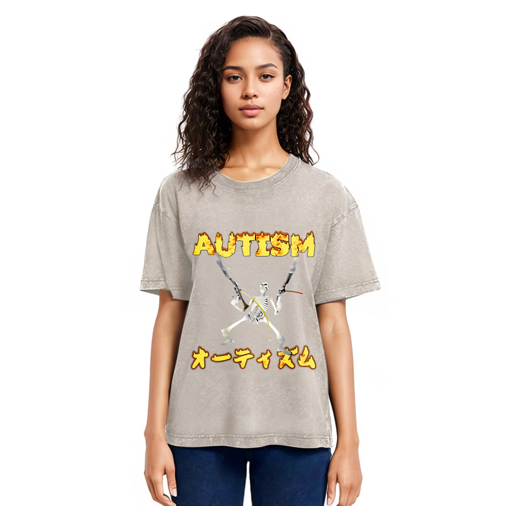 Tokyosol Autism Funny Skeleton Washed T-Shirt