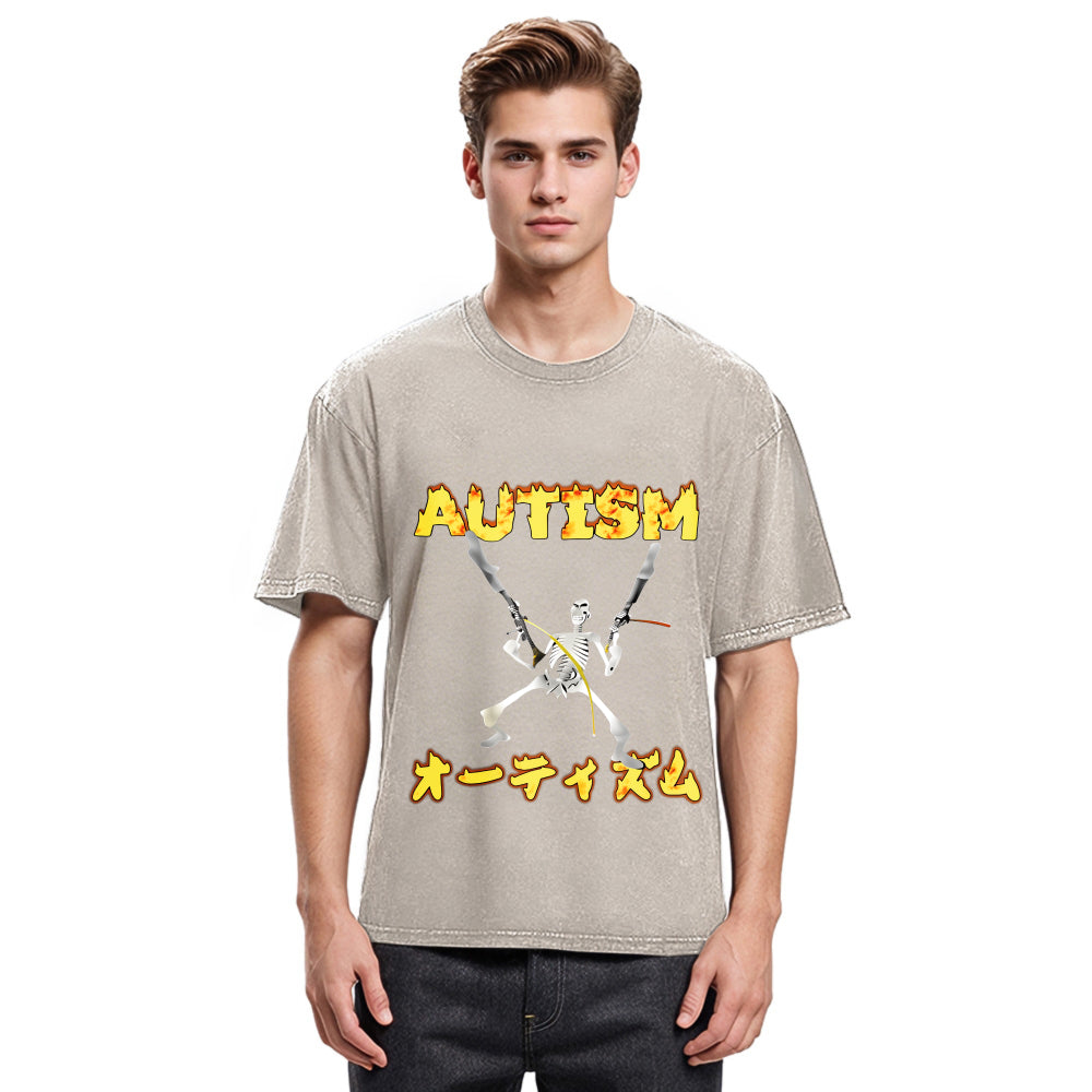 Tokyosol Autism Funny Skeleton Washed T-Shirt