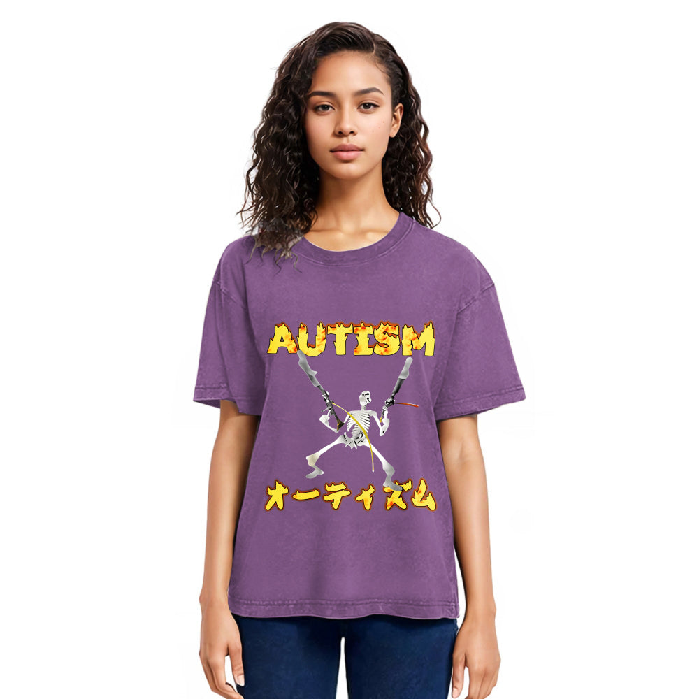Tokyosol Autism Funny Skeleton Washed T-Shirt