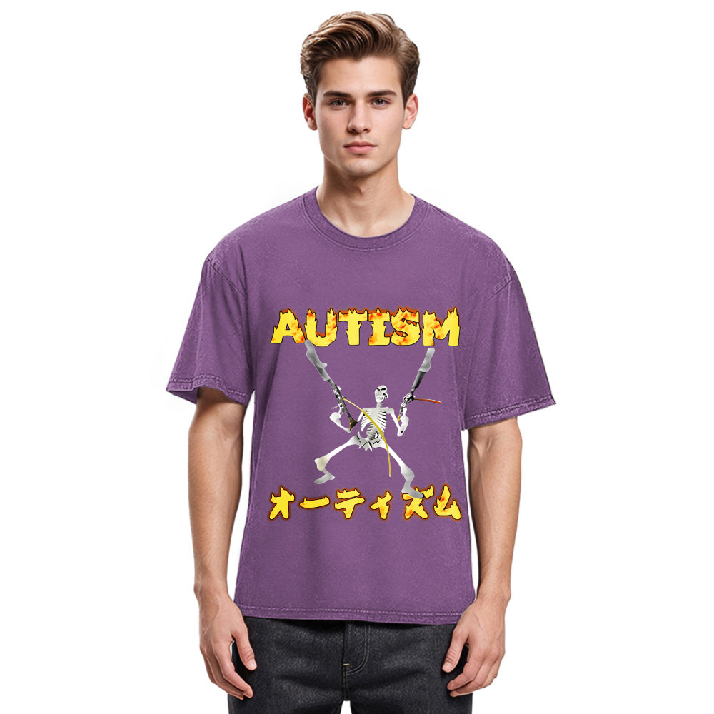Tokyosol Autism Funny Skeleton Washed T-Shirt