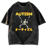 Tokyosol Autism Funny Skeleton Washed T-Shirt