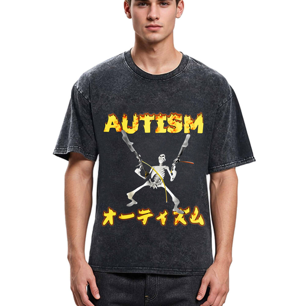 Tokyosol Autism Funny Skeleton Washed T-Shirt