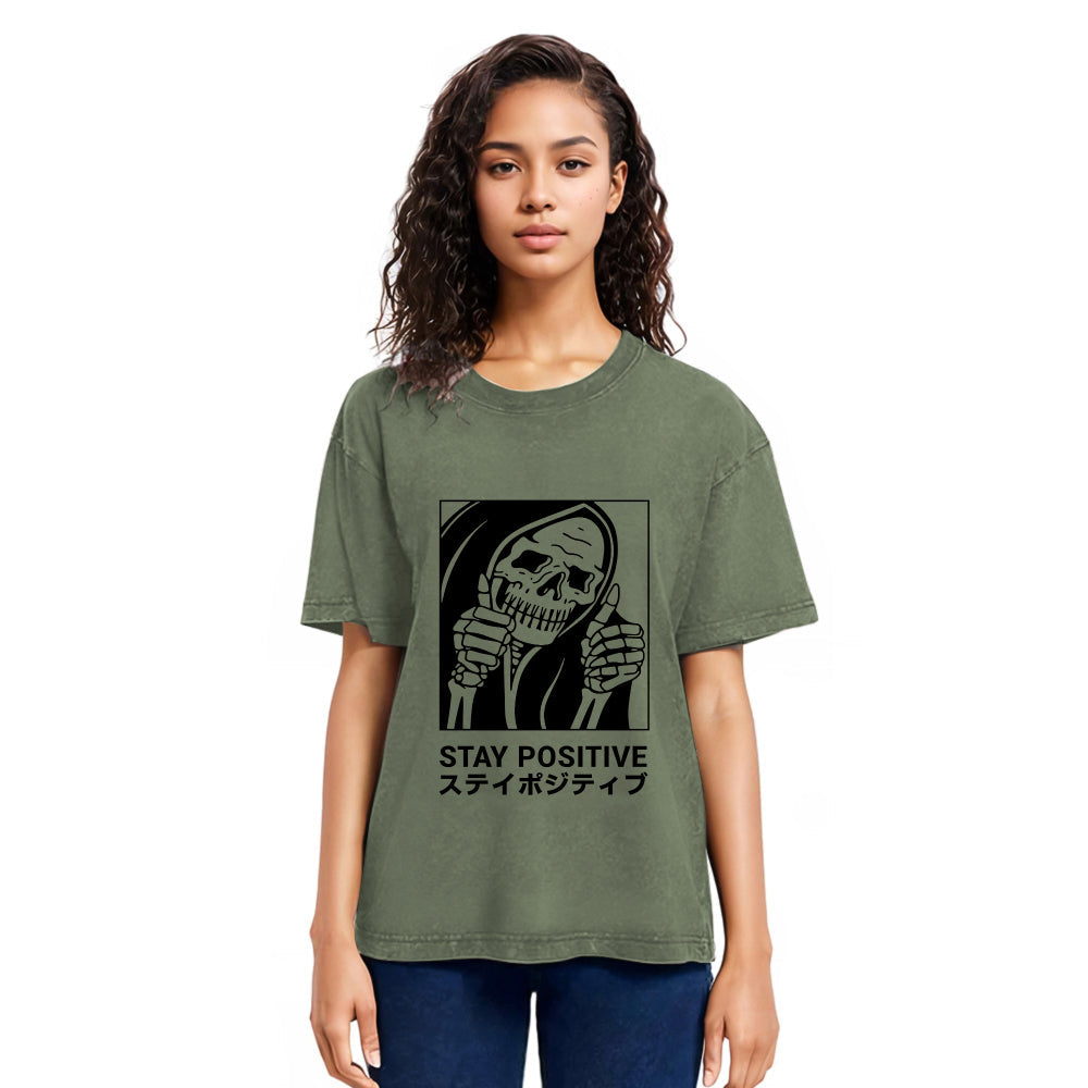 Tokyosol Stay Positive Skeleton Washed T-shirt