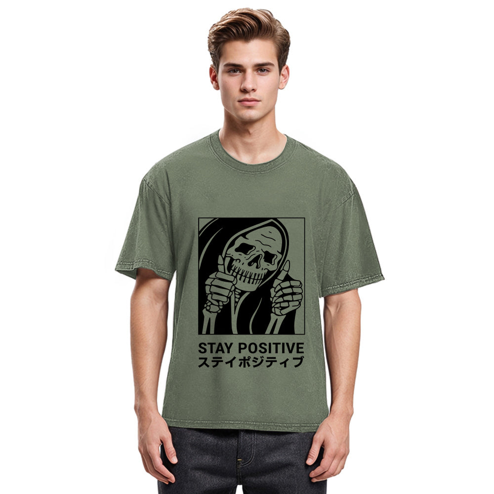Tokyosol Stay Positive Skeleton Washed T-shirt