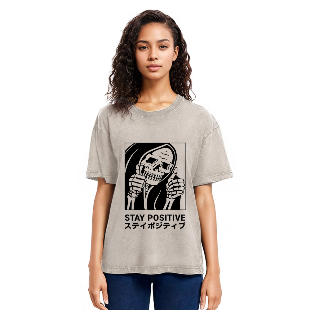Tokyosol Stay Positive Skeleton Washed T-shirt