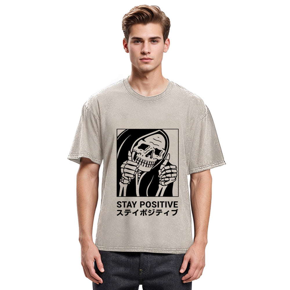Tokyosol Stay Positive Skeleton Washed T-shirt