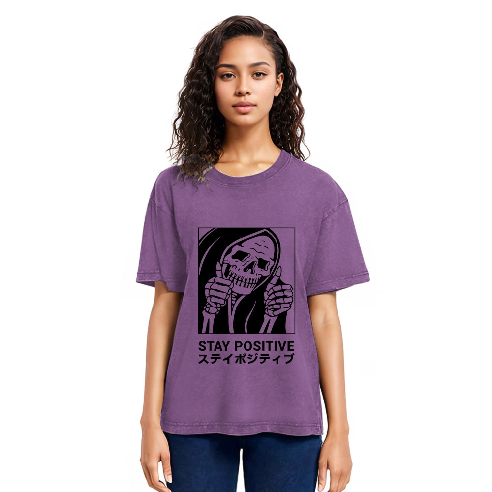 Tokyosol Stay Positive Skeleton Washed T-shirt