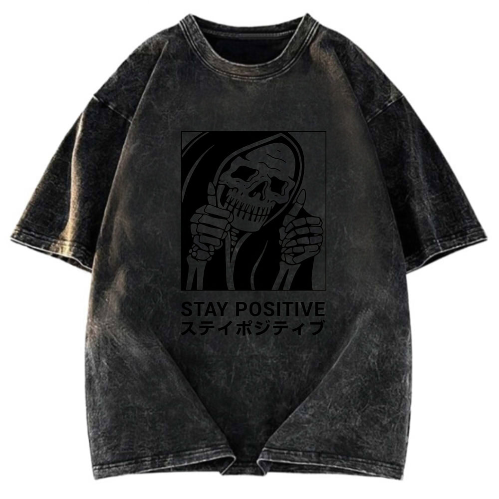 Tokyosol Stay Positive Skeleton Washed T-shirt