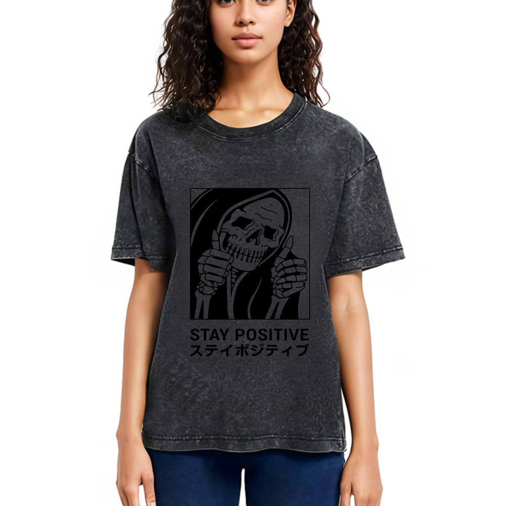 Tokyosol Stay Positive Skeleton Washed T-shirt