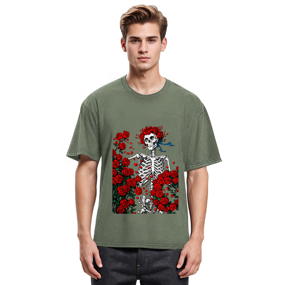 Tokyosol Woodcut Wheel & Roses Washed T-Shirt