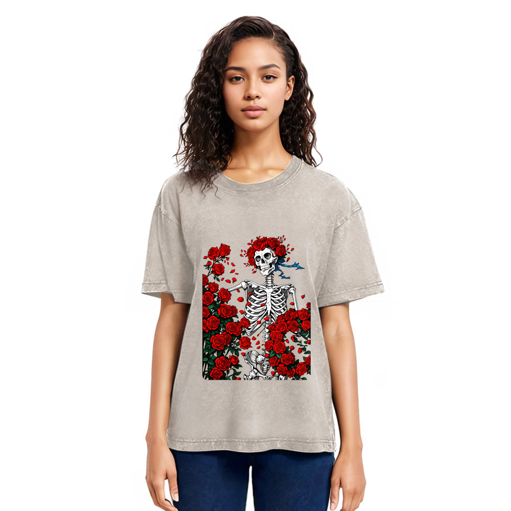 Tokyosol Woodcut Wheel & Roses Washed T-Shirt