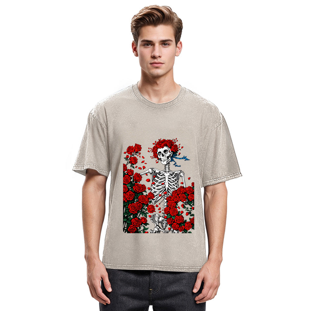 Tokyosol Woodcut Wheel & Roses Washed T-Shirt