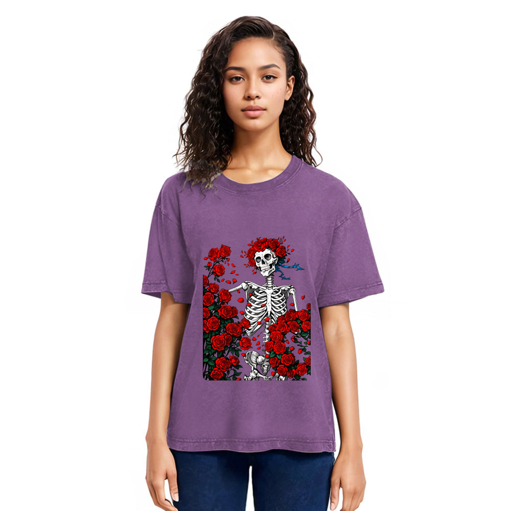 Tokyosol Woodcut Wheel & Roses Washed T-Shirt